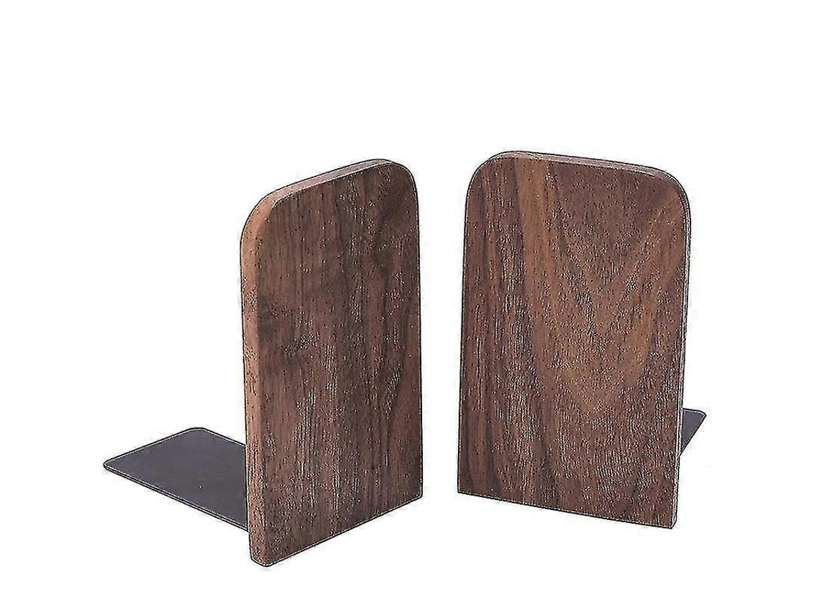 Conjunto de 2 Suportes para Livros Hason em Madeira com Base Metálica, Acabamento em Nogueira Preta Resistente com Pontos Antiderrapantes BRILVIBERA