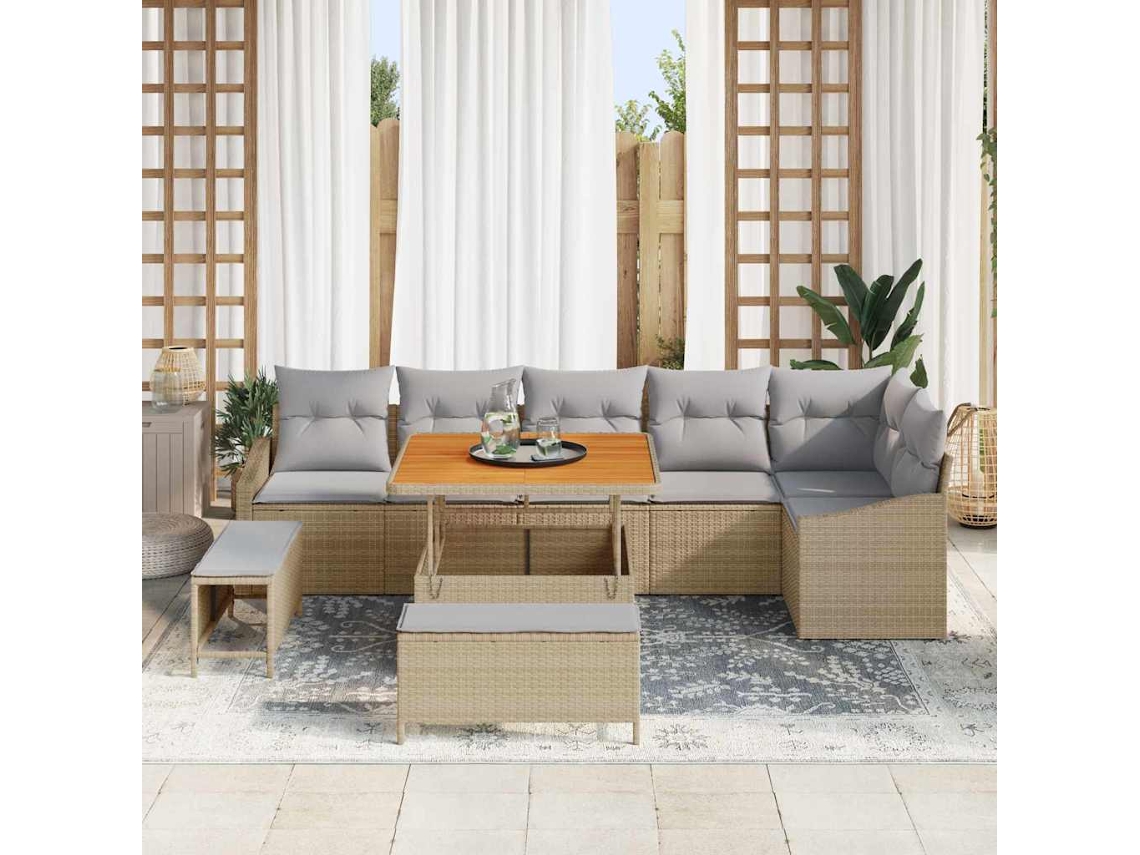 Vidaxl Conjunto De Sofá De Jardim 9 Pcs Bege Rattan Sintético