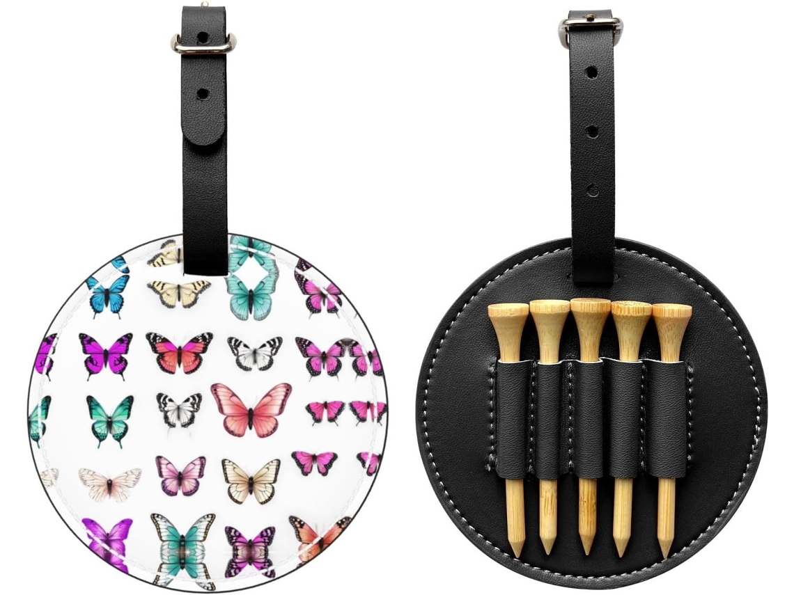 Bolsa para Tees de Golfe com estampa de borboleta preta, fácil de transportar, S/MARCA
