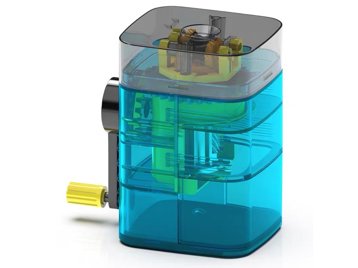 Sacapuntas Manual Com Alimentação Automática De Canetas, Manivela, Estrutura Transparente, Plástico, Metal, Portátil, Azul Transparente