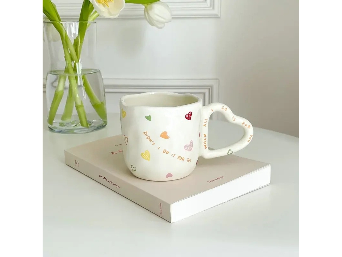 (estilo 1) Caneca De Café Criativa Em Cerâmica, 350ml, Com Estampa Floral E De Corações Pintada À Mão.