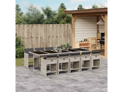 Vidaxl 11 Pcs Conjunto Jantar P/ Jardim C/ Almofadões Vime Pe Cinzento