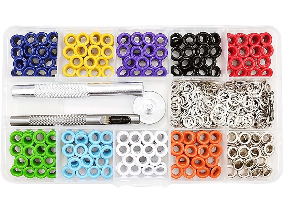 Conjunto De 400 Ilhós Metálicos 5 Mm Em 10 Núcleos, Ideal Para Reparos
