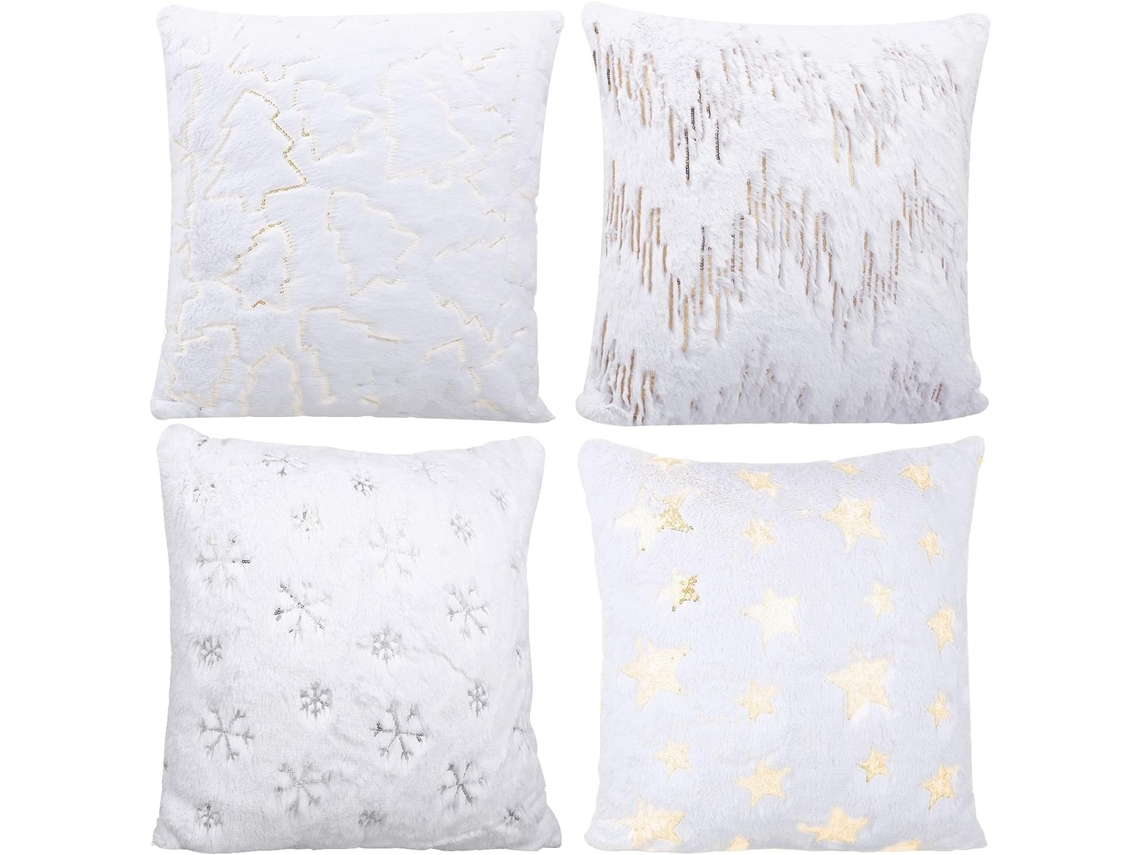 Conjunto de 4 Fronhas Natalinas em Pelúcia e Algodão com Quatro Estampas Chuveiro, Árvore Natal, CHABERLU