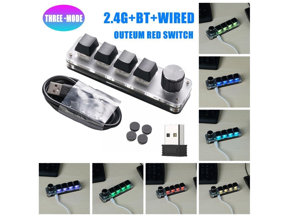Teclado Mecânico Macro De Programação Bluetooth Sem Fio 2.4g Usb Rgb 4 Botões Dial Hot Swap Mini Teclado Para Jogos De Escritório Slowmoose