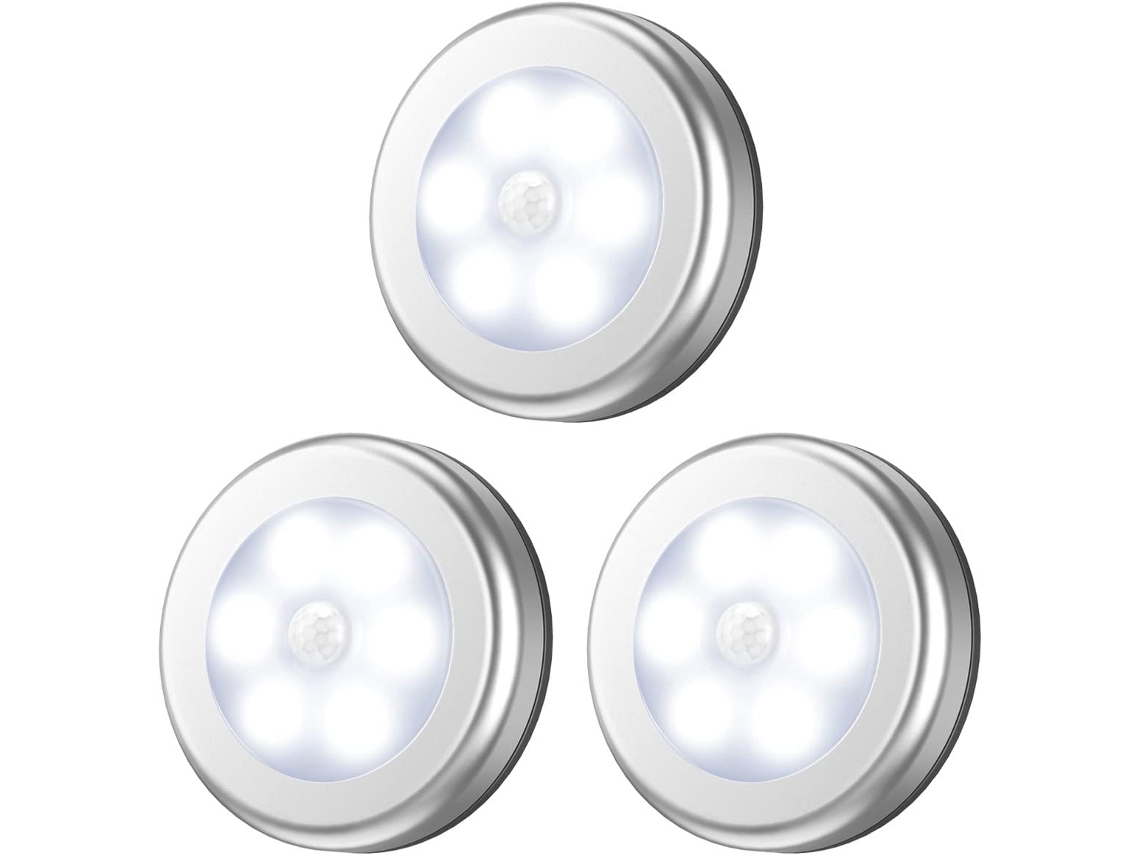 Kit Com 3 Unidades De Luz Noturna Led Com Sensor De Movimento, Adesiva, Alimentação Por Bateria Para Armário, Escada