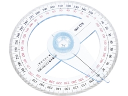 Transferidor circular de plástico com rotação de 360°, marcações nítidas para medições precisas, adequado para desenvolvimento técnico.