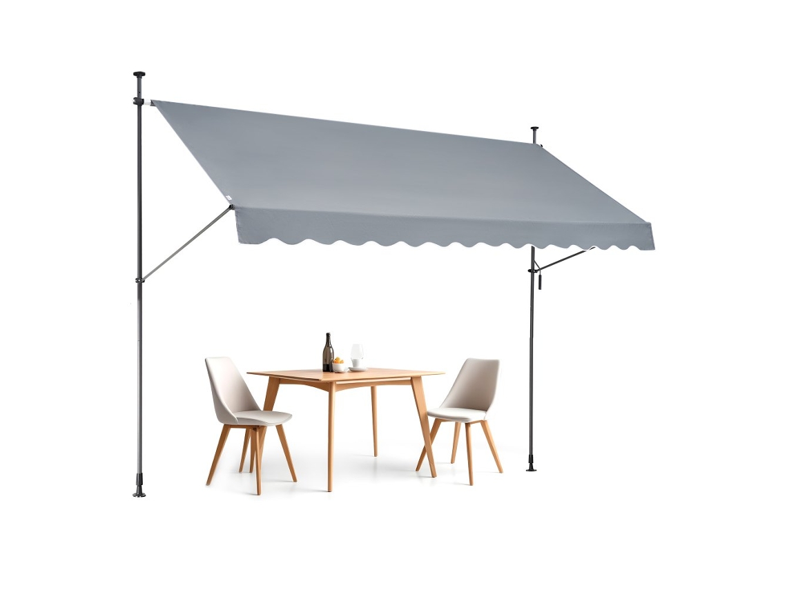 Toldo Retrátil De Varanda 350x120cm Cinza Com Manivela, Proteção Uv80 E Ajuste De Altura Tekmaquinas