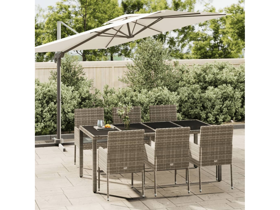 Vidaxl 7 Pcs Conjunto De Jantar P/ Jardim C/ Almofadões Vime Pe Cinza