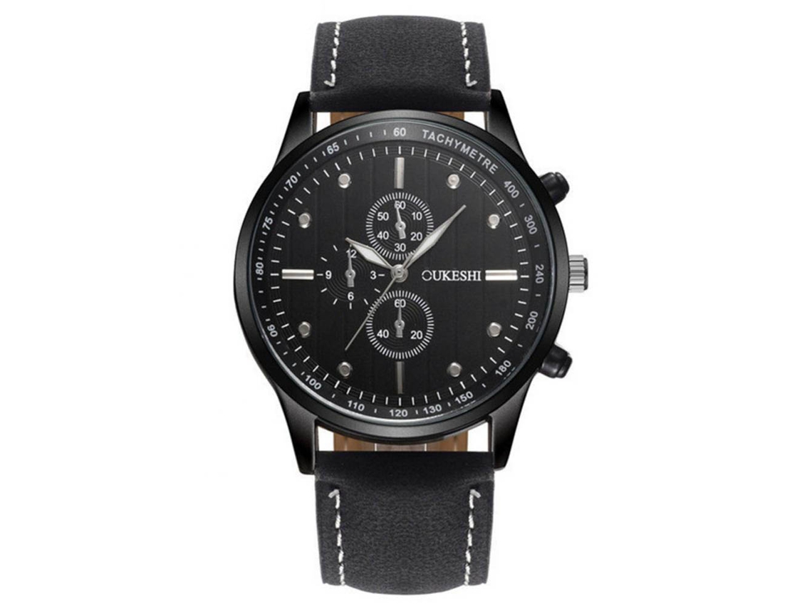Reloj De Pulsera Para Hombre De Cuero Pu Analógico De Cuarzo Simple Negro