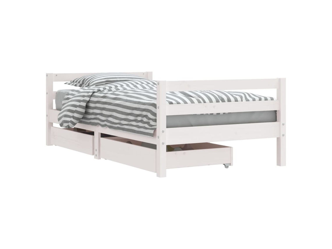 MAISON EXCLUSIVE Estrutura de Cama Infantil com Gavetas Pinho Maciço Branco (80x160 cm)
