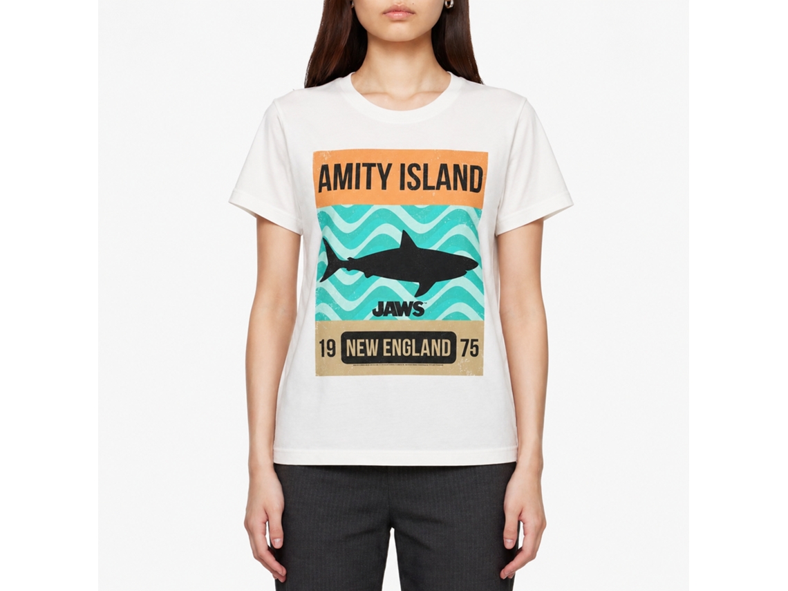Rockinstone Jaws Movie Waves White Adult Shirt Size:m
