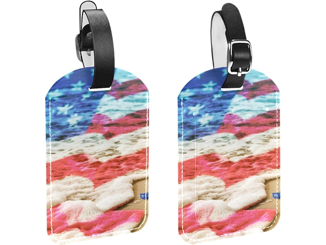 Conjunto De 2 Etiquetas Bagagem Em Couro Sintético Com A Bandeira Americana