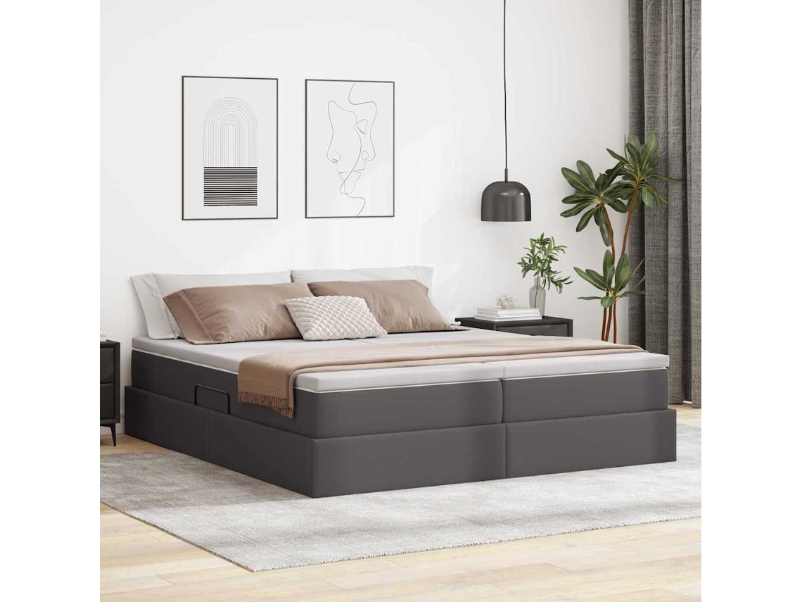 Vidaxl Cama Com Arrumação E Colchão Com Colchão Cinzeto 200 X 200 Cm