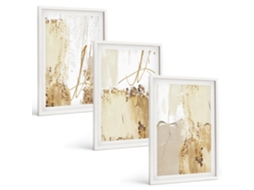Pinturas Murais Modernas Padrões Abstratos Em Bege E Branco Moldura Branca Fotos Para O Escritório Espelharte (3 Piezas De 40x60 Cm)