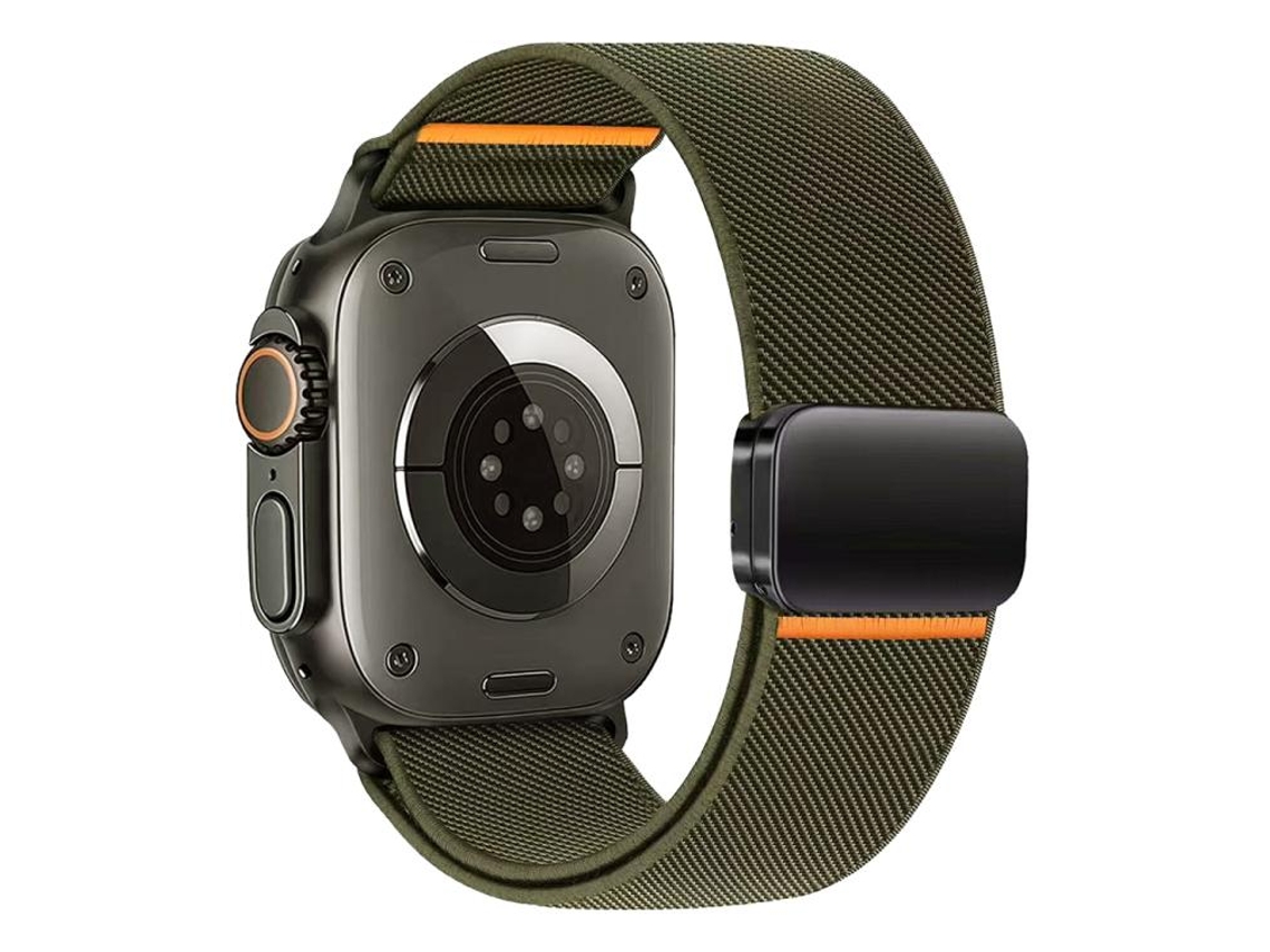 Bracelete para Apple Watch 44/45/46/49mm Nylon Elástico com Fecho Magnético Verde Militar XIAOMOYU