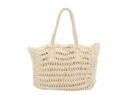 Mali bolsa de Palha Grande Tecida Vintage Alça Dupla com Bolsa Interna Zipper Bege