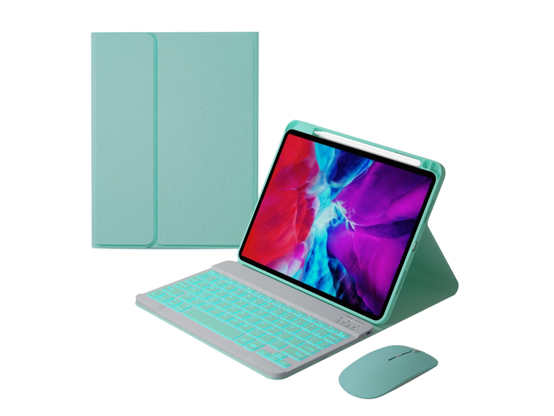 Lurelia Capa Com Teclado Bluetooth Para Ipad Air Retroiluminação E Rato, Layout Pt, Verde Claro