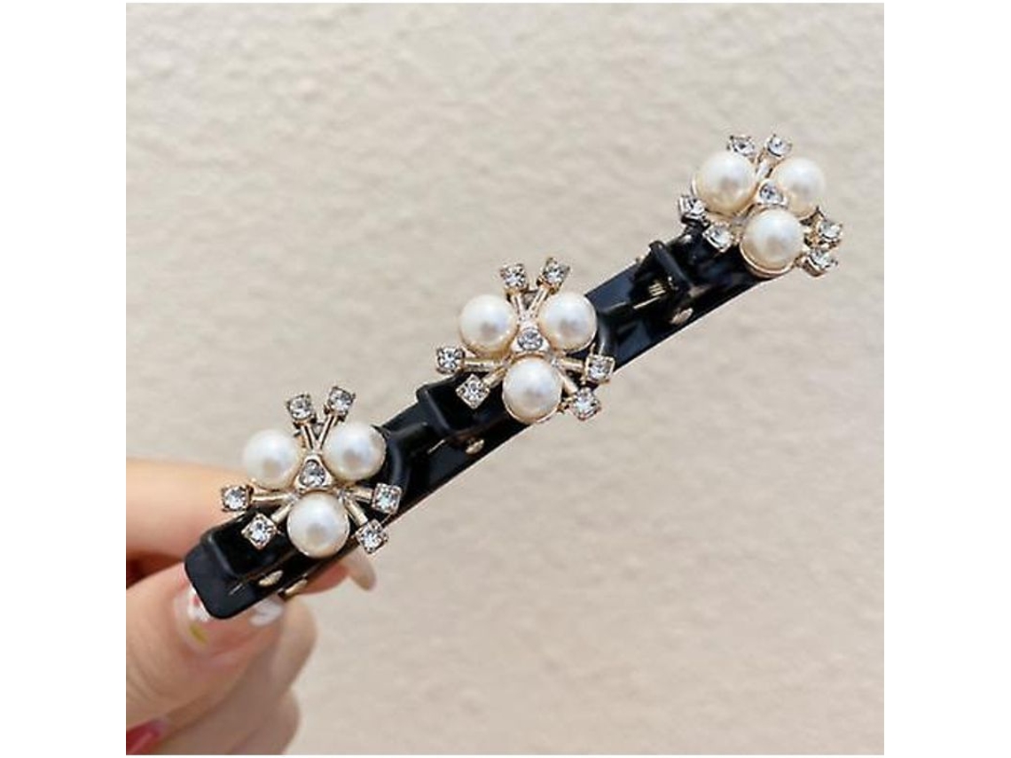 Pinzas De Pelo Trenzadas De Piedra Cristal Brillo Con Perlas Y Piedras Strass Para Mechones Dobles Estilo 1