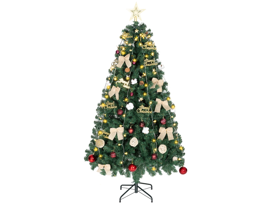 Árvore De Natal De 180 Cm Com Enfeites, 200 Luzes Led Brancas Quentes, 8 Modos De Iluminação E 650 Ramos Verdes.