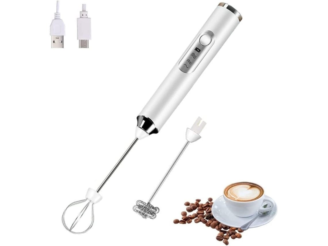 2026-batidora De Leche Eléctrica Portátil Com 2 Cabeçotes, Batedor Para Café Recarregável Via Usb, 3 Velocidades, Branco