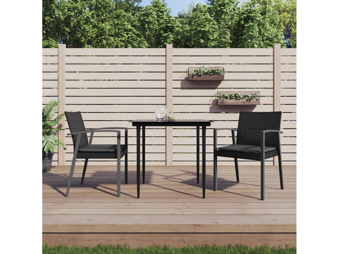Vidaxl 3 Pcs Conjunto de Jantar P/ Jardim C/ Almofadões Vime Pe e Aço