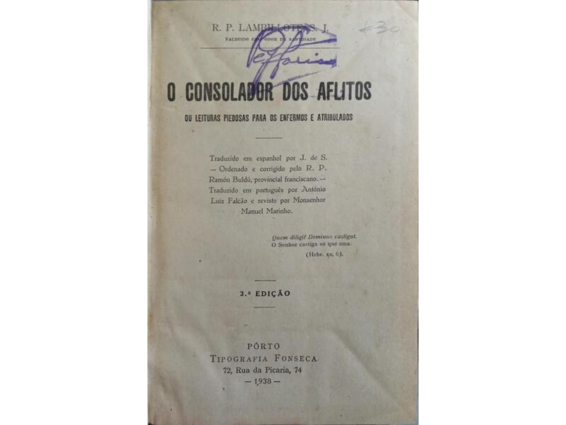 Livro O Consolador Dos Aflitos. De Padre Louis Lambillote (português)