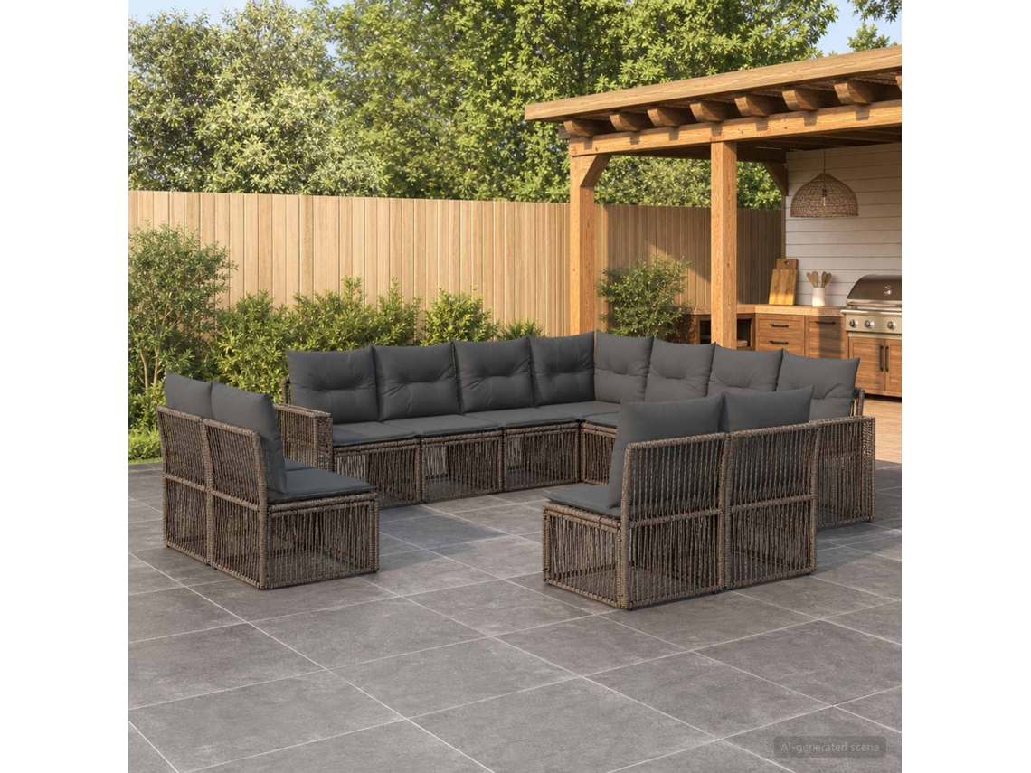 Vidaxl Conjunto De Sofá De Jardim 11 Unid. Cinza E Cinza Escuro