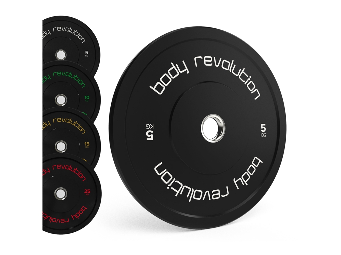 Discos Olímpicos Body Revolution 30kg (2x5kg, 2x10kg) – Revestidos A Borracha, Padrão Iwf, Compatíveis Compativeis Con Bar De 2”,