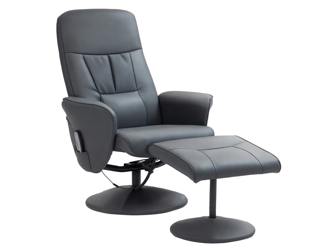 Poltrona De Massagem Com Banquinho, Cadeira Ergonômica Com 10 Pontos De Vibração, Couro Sintético, 76 X 81 X 105 Cm, Cinza Escuro