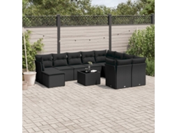 Vidaxl 11 Pcs Conjunto Sofás De Jardim C/ Almofadões Vime Pe Preto