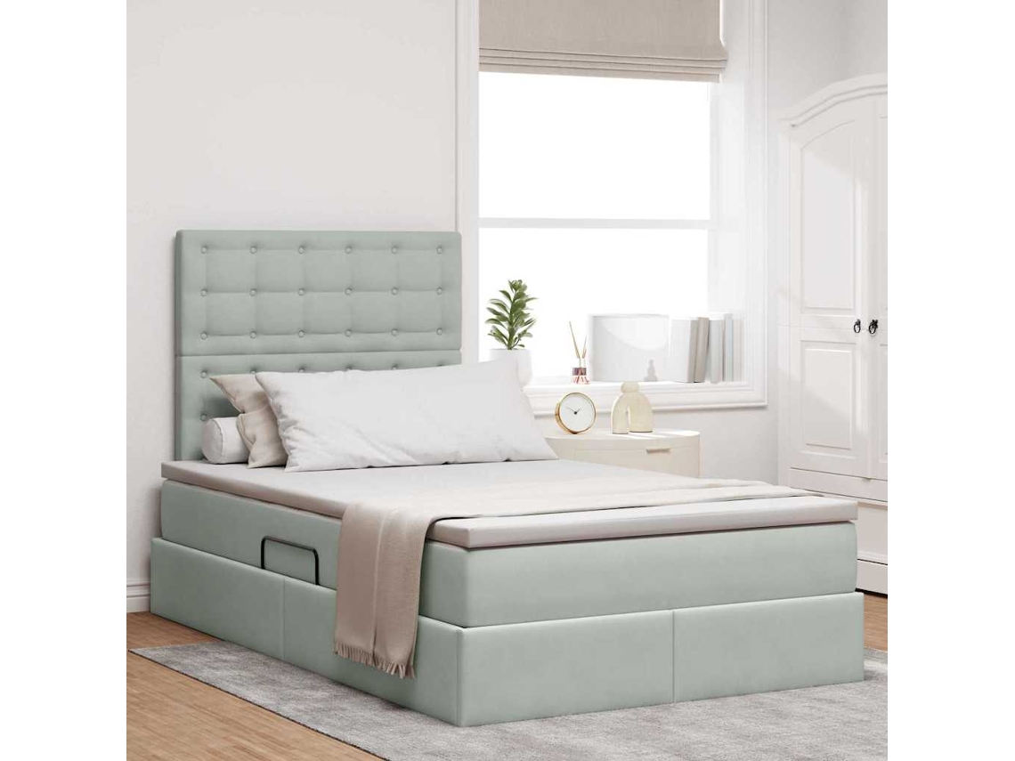Vidaxl Cama de Armazenamento Led com Colchão Cinzento claro