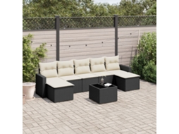 Vidaxl 8 Pcs Conjunto Sofás De Jardim Com Almofadões Vime Pe Preto