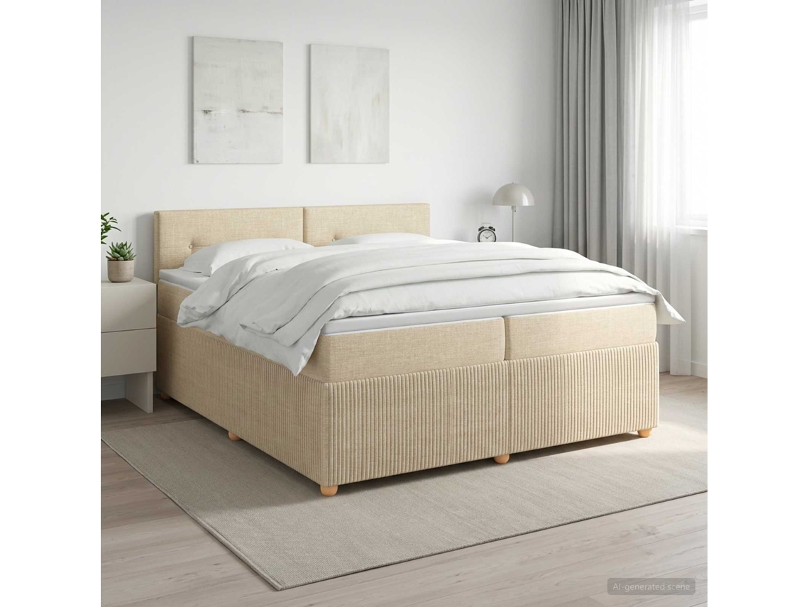 Vidaxl Cama Box Spring Com Colchão Creme 200 X 200 Cm Tecido
