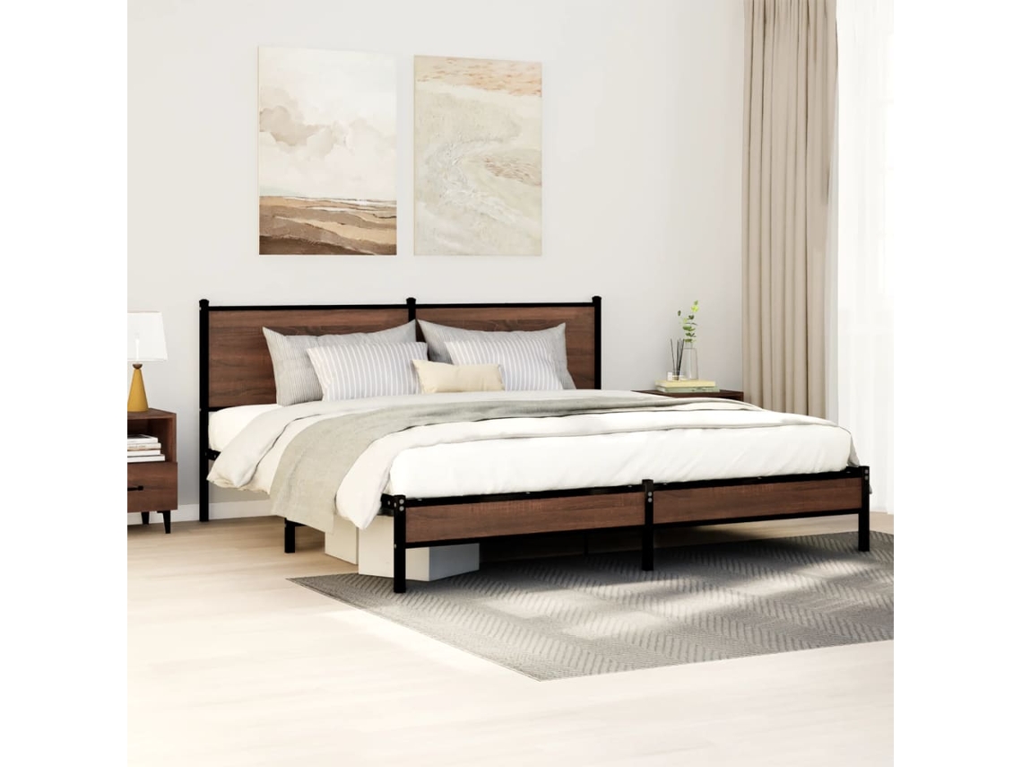 Vidaxl Estrutura Cama Sem Colchão 180x200 Cm Metal Carvalho Castanho