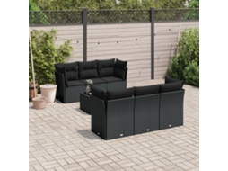Vidaxl 7 Pcs Conjunto De Sofás P/ Jardim C/ Almofadões Vime Pe Preto