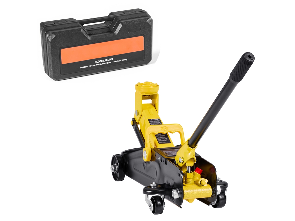 Macaco Hidráulico de Perfil Baixo com Capacidade Carga 1,5 T, Aço para Carros, Bomba Elevação Rápida um Só Pistão, Faixa 130 310 Mm, Automóveis