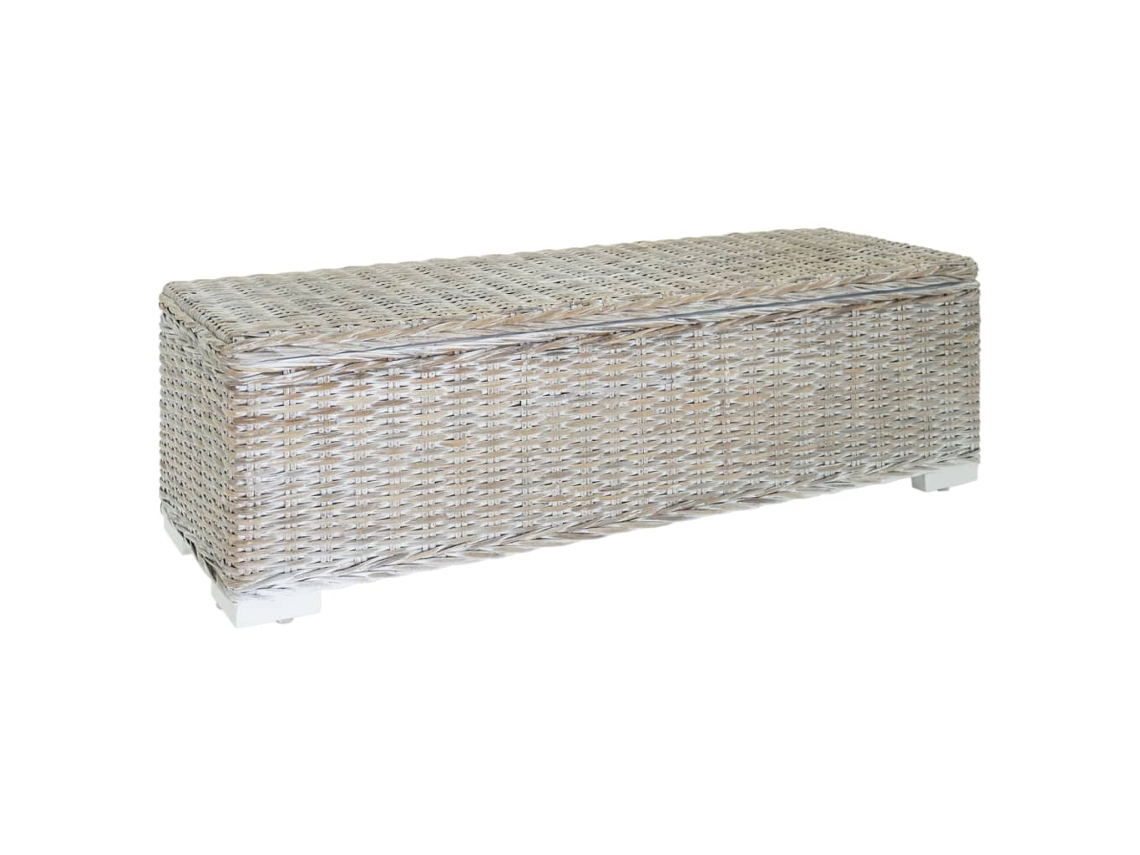 Vidaxl Caixa Arrumação 110cm Vime Kubu Natural/mogno Maciça Branco