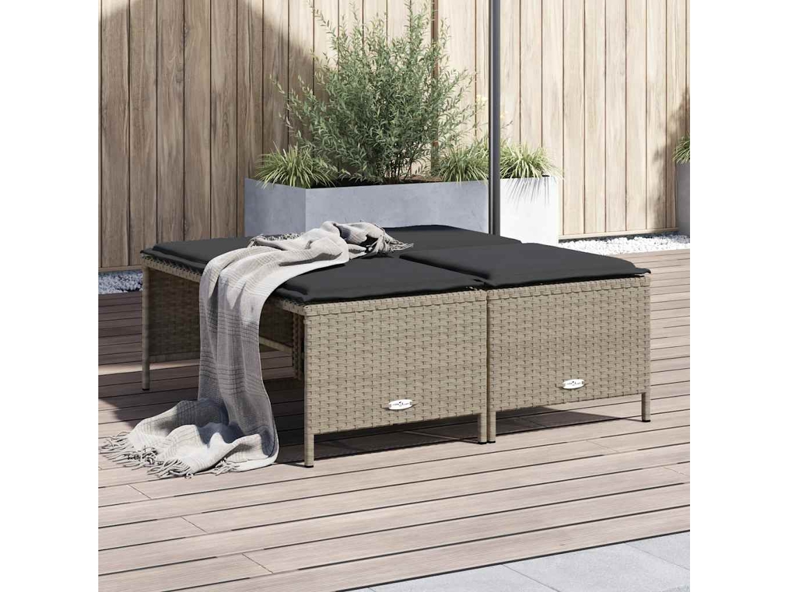 Vidaxl Bancos De Jardim Com Almofadões 4 Pcs Vime Pe Cinzento-claro
