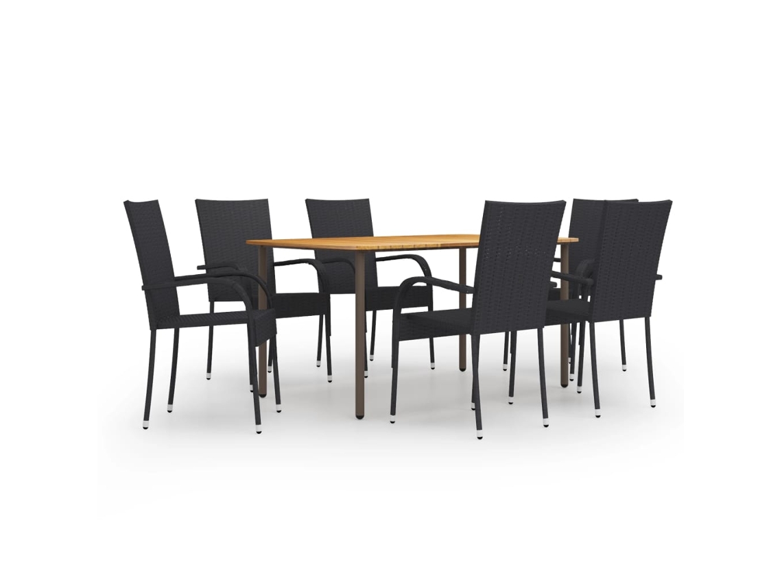 7 Pcs Conjunto De Jantar Para Jardim Vime Pe Preto Dkd Home Decor
