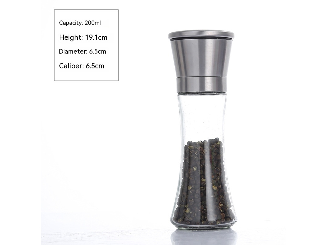 Moedor Manual de Sal e Pimenta em Aço Inoxidável Agitador para Cozinha-200Ml Tampa Prateada de Aço Inoxidável LUUCOZK