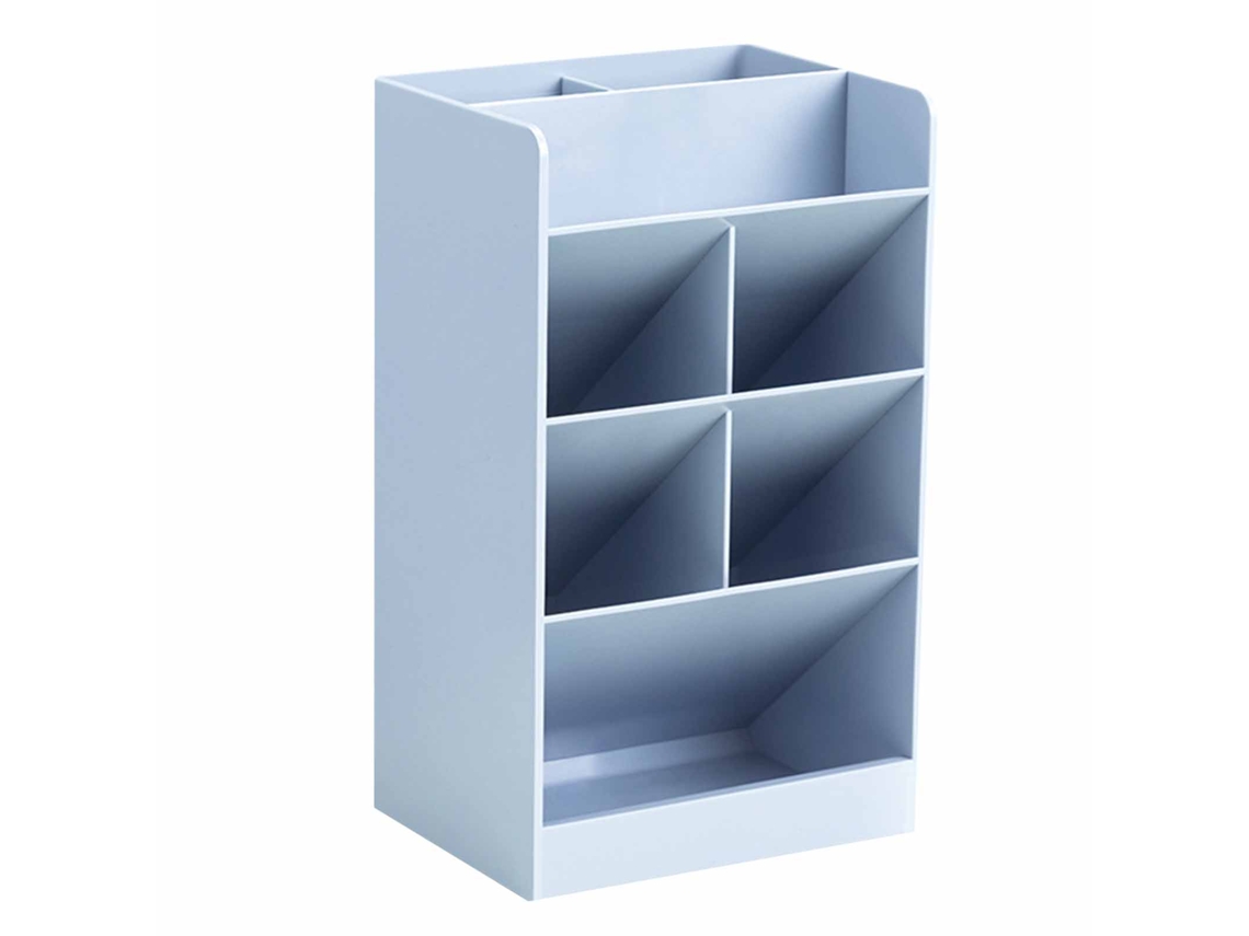 Porta Lapices de 5 Compartimentos Capacidad Grande Diseño Moderno Simple Inclinado para Hogar Escuela Oficina Azul