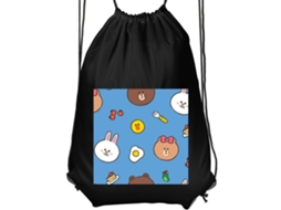 Mochila de Ginástica Infantil- Confortável e Prática, Preta, com Desenhos de Animais, Doces e Pequenos Detalhes em Fundo Azul BRILVIBERA