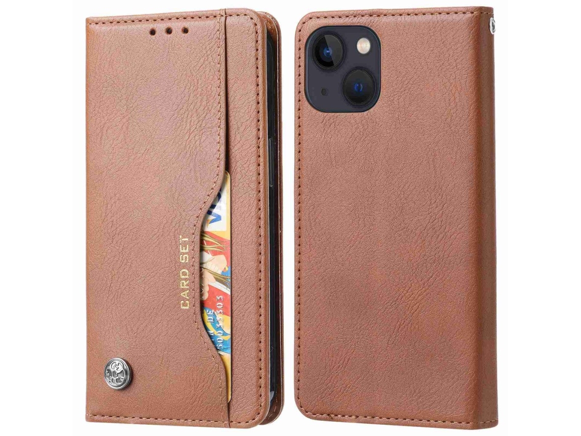 Capa Para Iphone 14 Plus Pele Sintética Anti-riscos Magnética Castanho