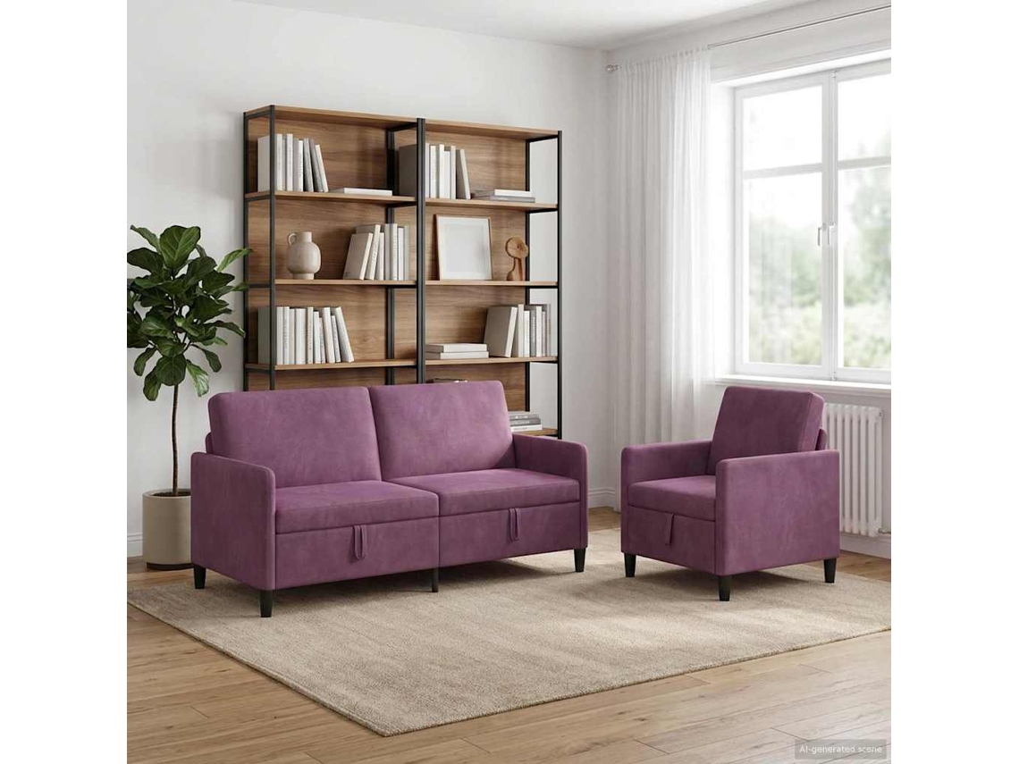 Vidaxl Conjunto De Sofá Com Armazenamento 2 Unid. Roxo Poliéster