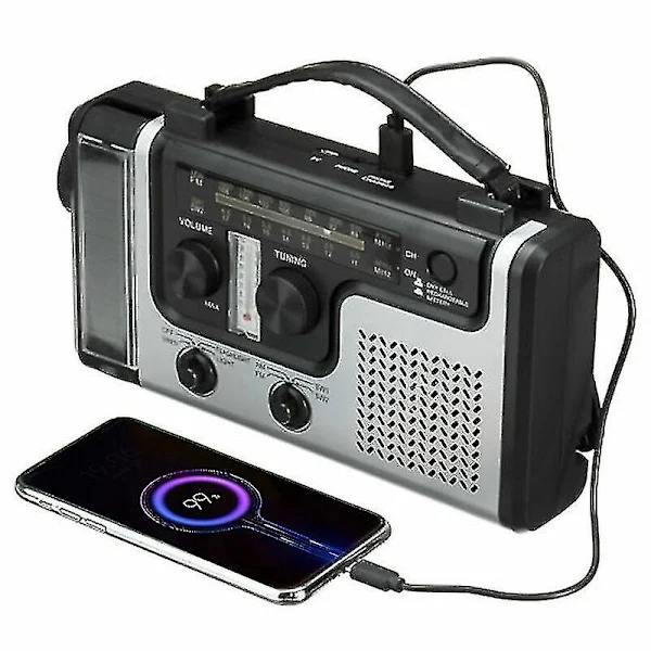 Rádio multifuncional AQUAFORGE com Manivela, Energia Solar, AM/FM/SW, Emergência, Lanterna LED