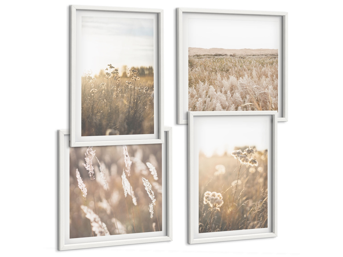 Composição De Quadros Paisagens Naturais Flores Sentenças Espelharte (4 Peças)