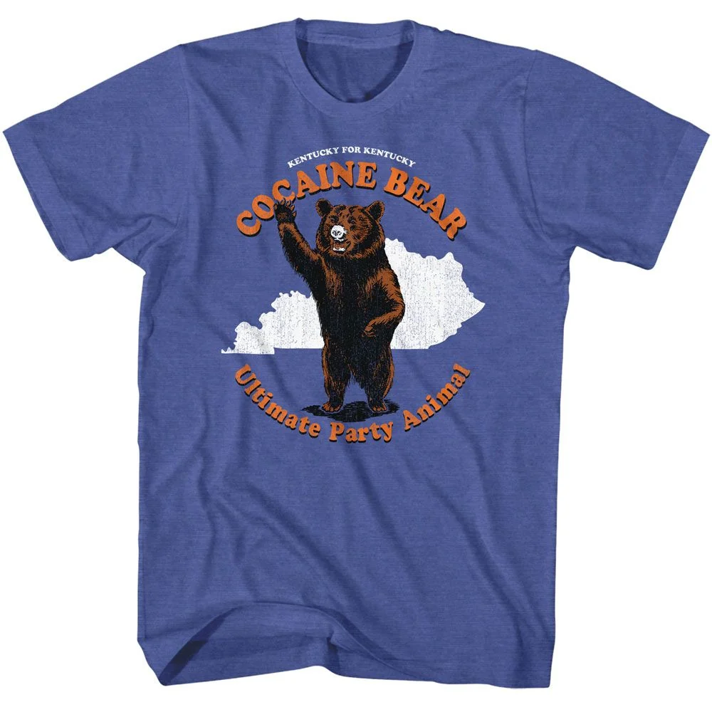Rockinstone Cocaine Bear Touristy Party Animal Heather Royal Adult T-shirt Size:s