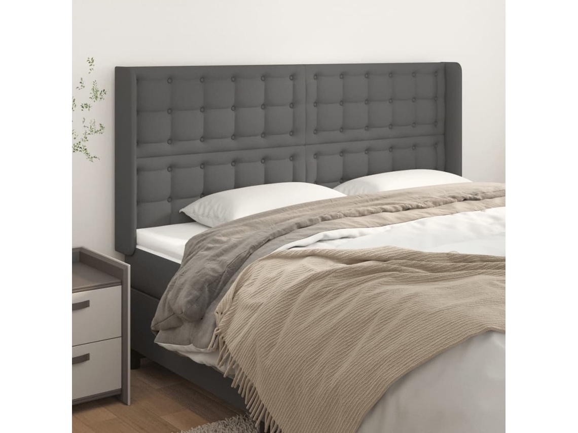 Vidaxl Cabeceira Cama C/ Abas Couro Artif. 183x16x118/128 Cm Cinzento