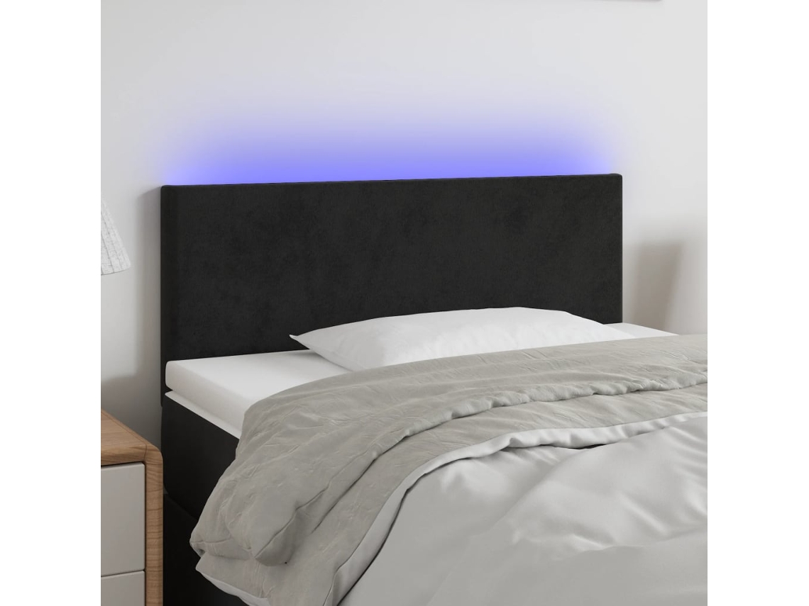 Vidaxl Cabeceira De Cama C/ Luzes Led Veludo 80x5x78/88 Cm Preto